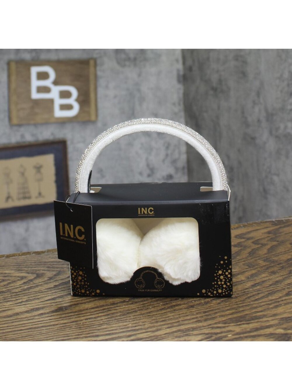 NEW INC International Concepts Crystal Band Faux Fur Earmuff Gift Box White